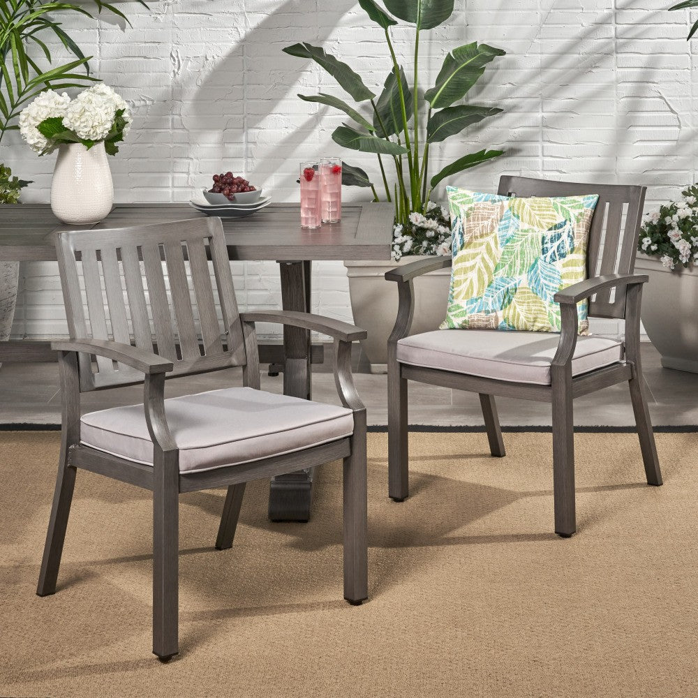 ya 28 Outdoor Aluminum Modern Dining Chair with Cushion (Set of 2), Gray