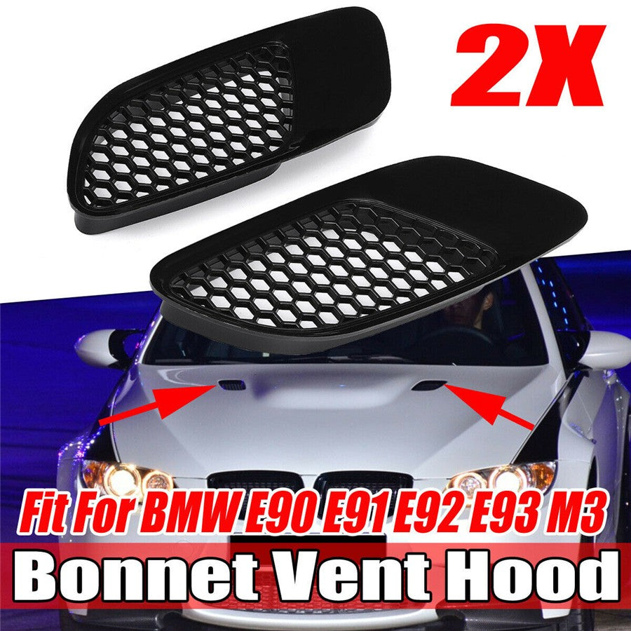 ya 10 5.28.3 2x Gloss Black Hood Vent Air Intake Scoop Cover for BMW E90 E91 E92 E93 M3 Style