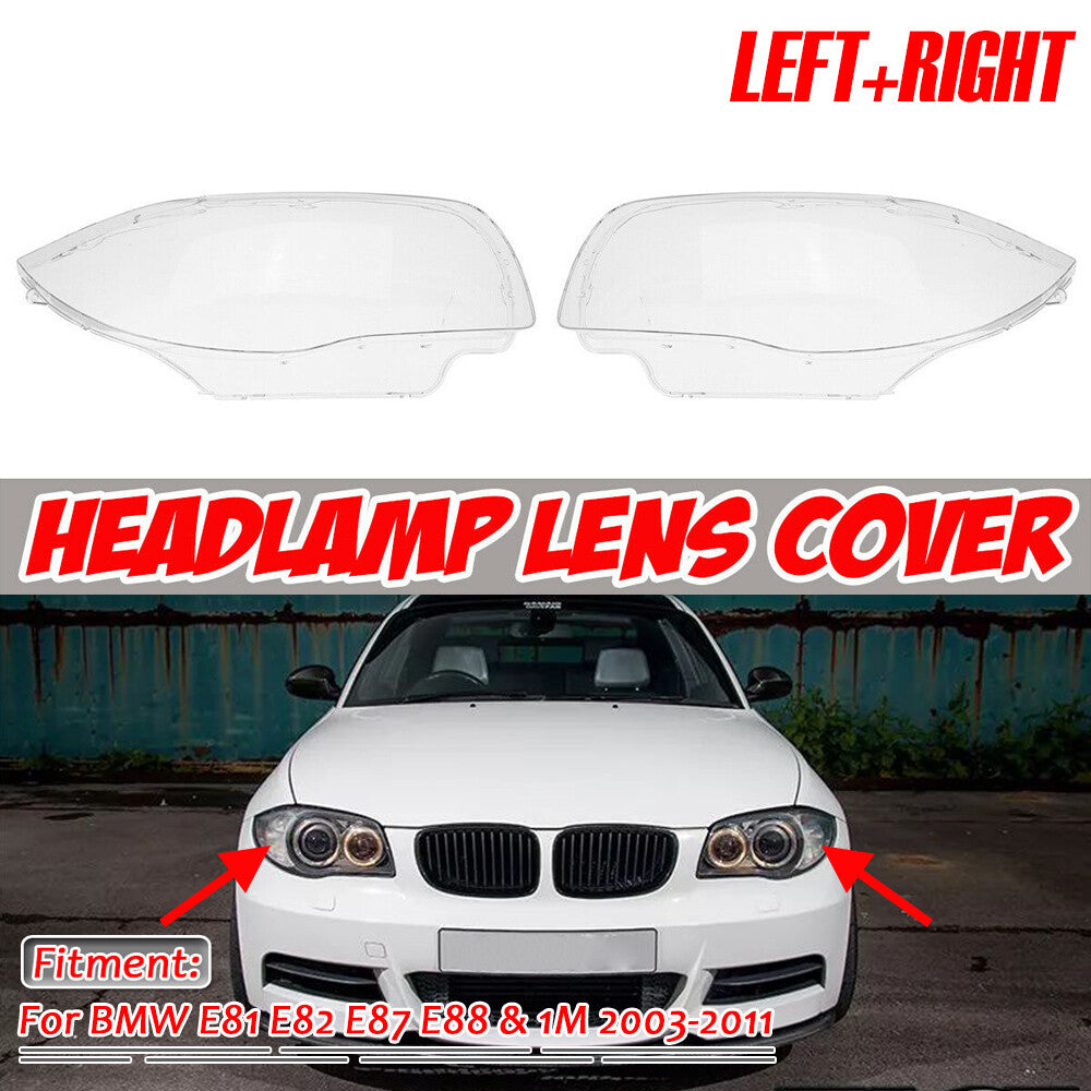 ya 13 5.27.2 for BMW E81 E82 E87 E88 1-SERIES & 1M 2003-11 Pair Headlight Cover Headlamp Lens