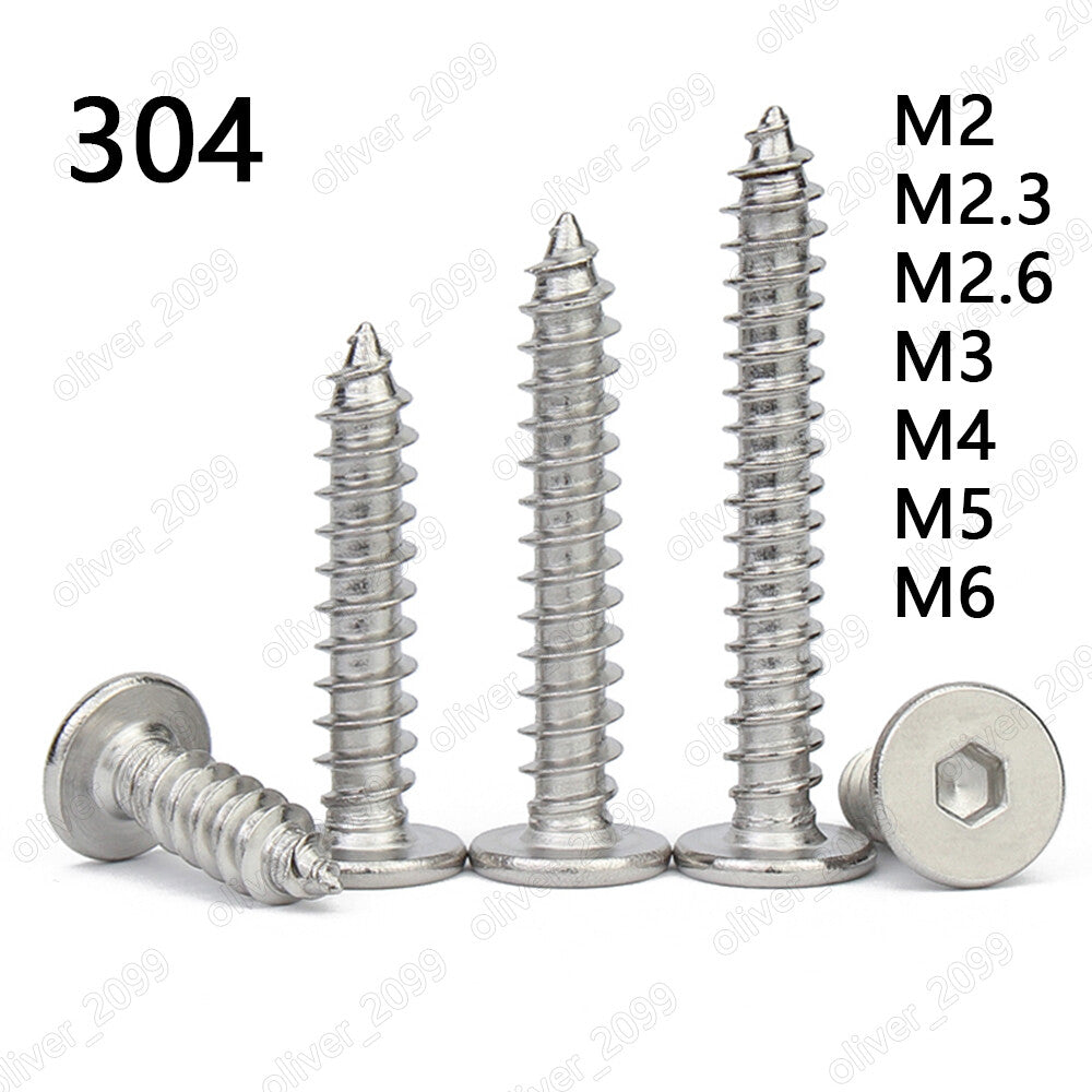 304 Stainless Steel Hex Socket Utrathin Flat Head Self Tapping Screw M2 M3 M4-M6