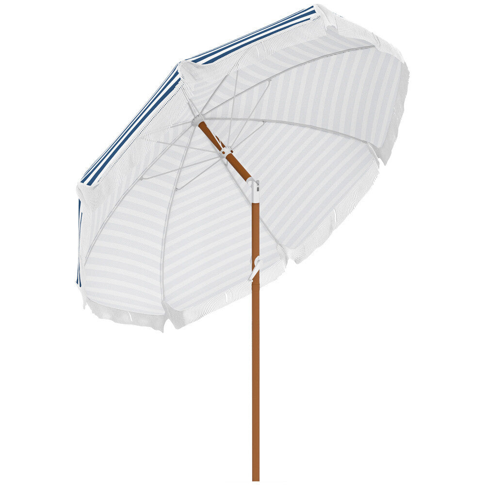 ya 28 7x7 ft Outdoor Patio Umbrella Market Table Parasol, Blue Strip w/Tilt & Vent