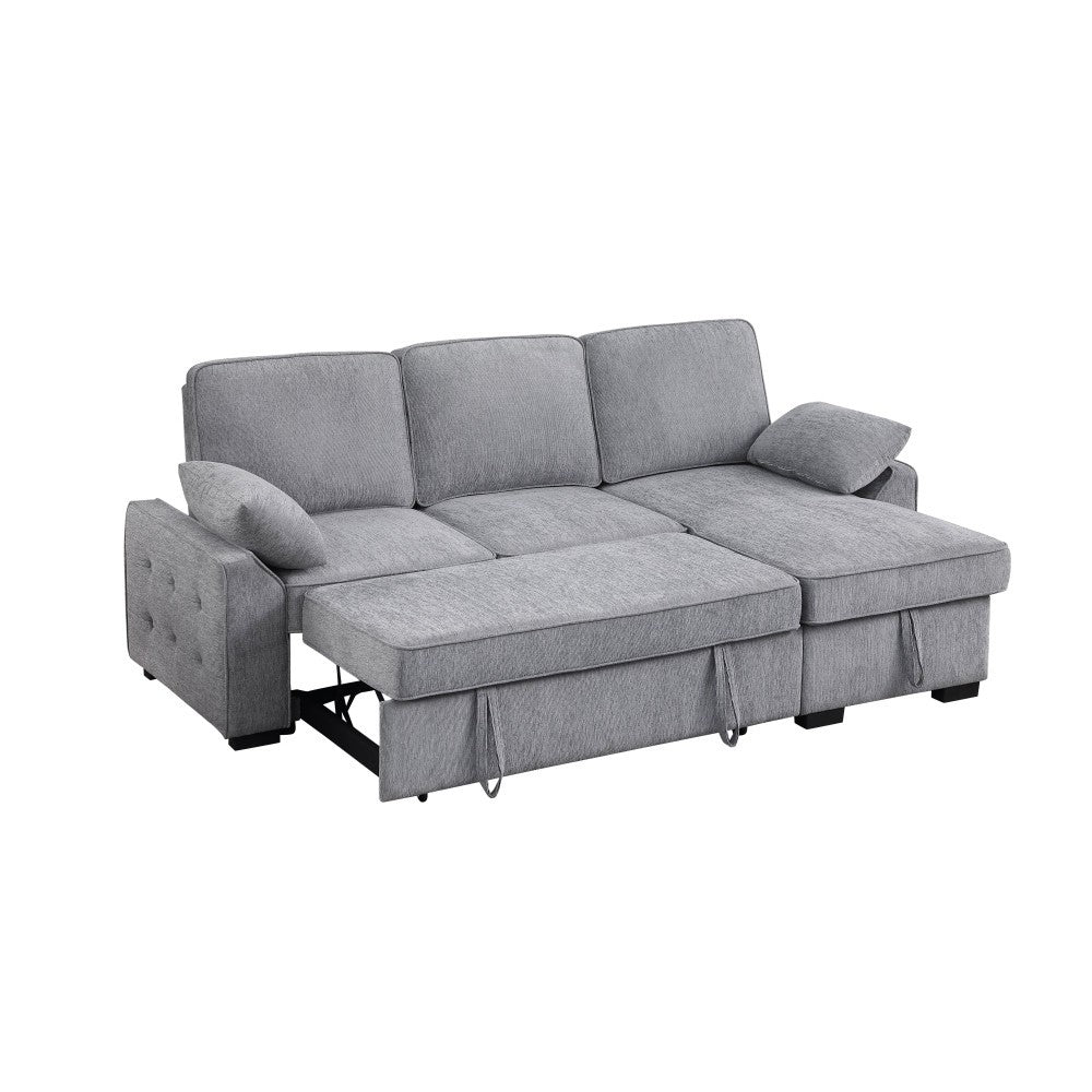 ya 28 91W Light Gray Reversible Sleeper Sectional Chenille Storage Chaise & Table