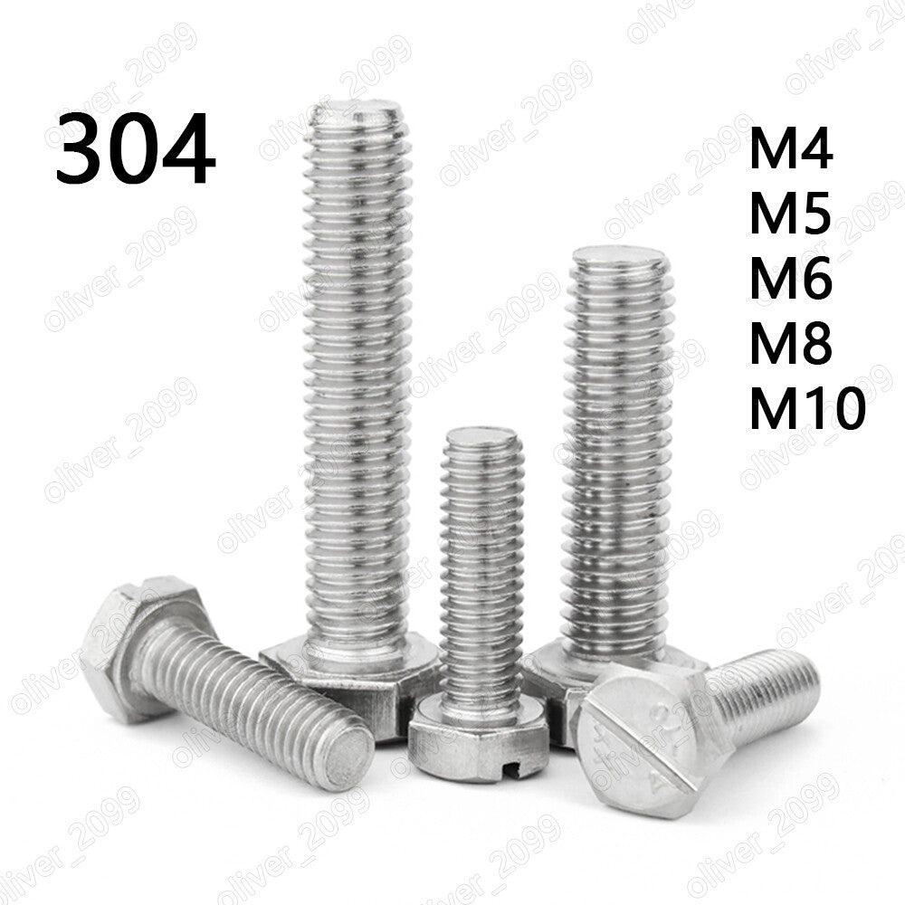 304 Stainless Steel Hexagon Bolts With Slot On Head M4 M5 M6 M8 M10