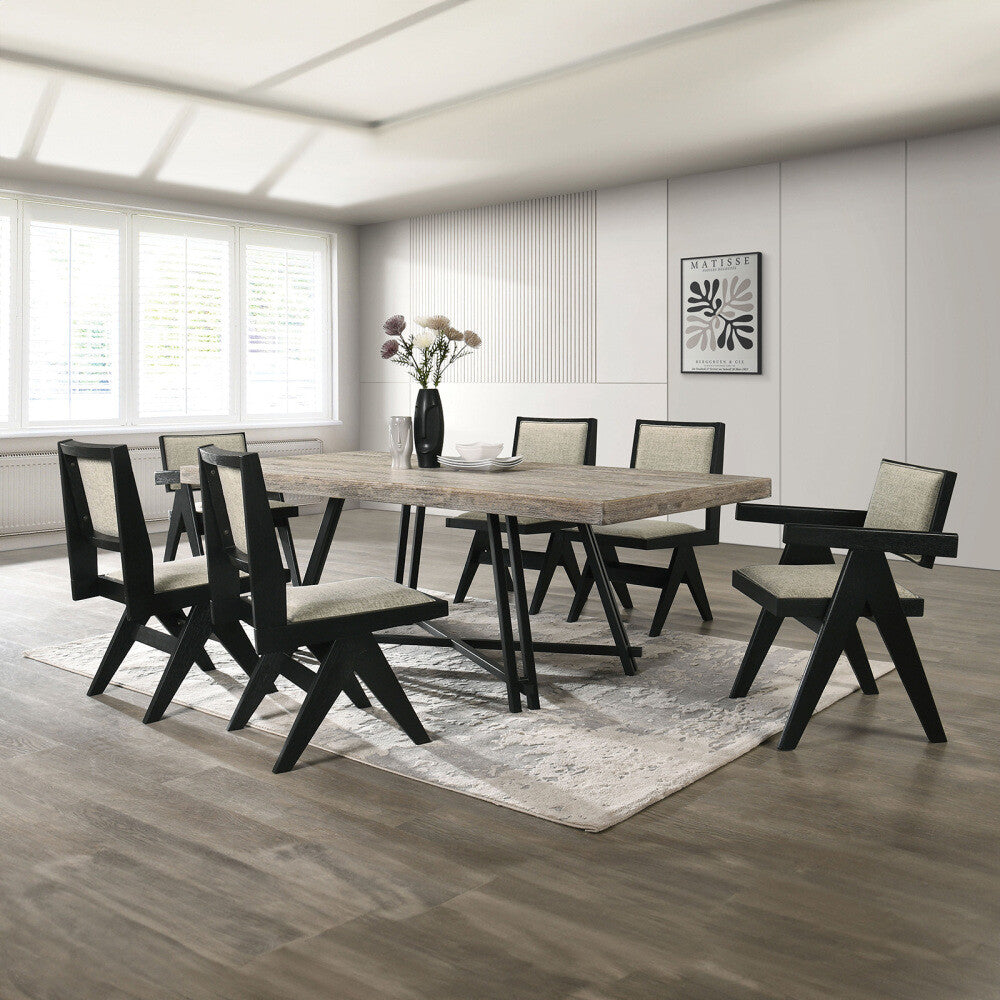 ya 28 7pc Contemporary Black Rubberwood Dining Set w/2 Arm Chairs + 4 Side Chairs