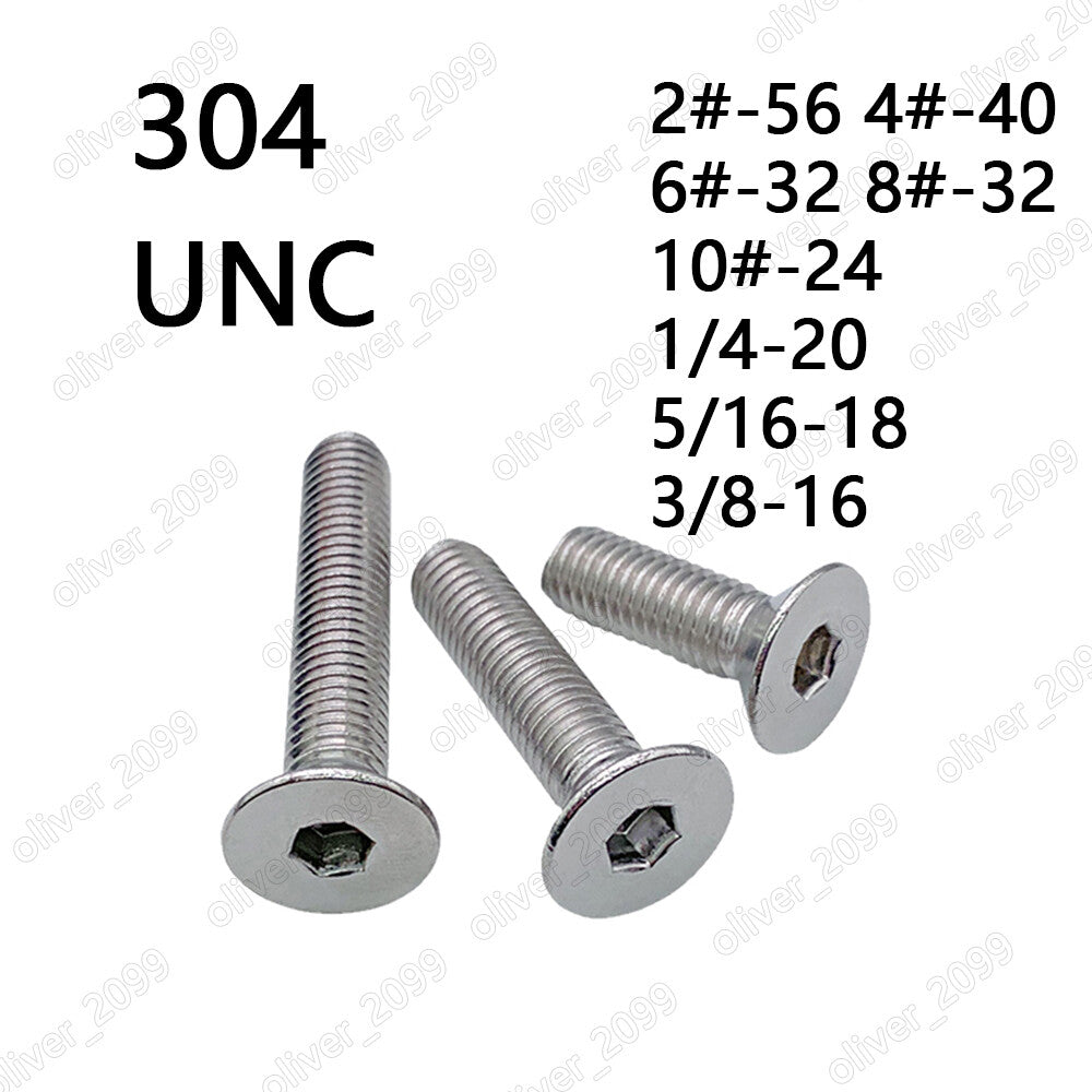 304 Stainless Steel Hex Socket Bolts Countersunk Head Screws 2# 4# 6# 8# 10# 1/4