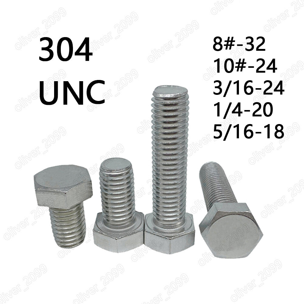 304 Stainless Steel Hexagon Bolt Hex Head Cap Screws DIN933 8# 10# 3/16 1/4 5/16