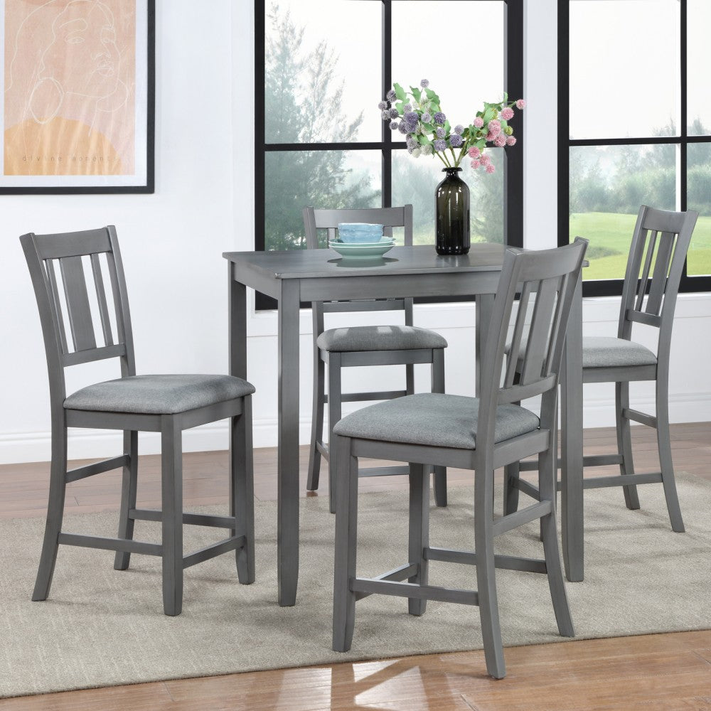ya 28 5 Pc Dining Table Set,w/ Wooden Dining Square Table & 4 Upholstered Chairs,Gray