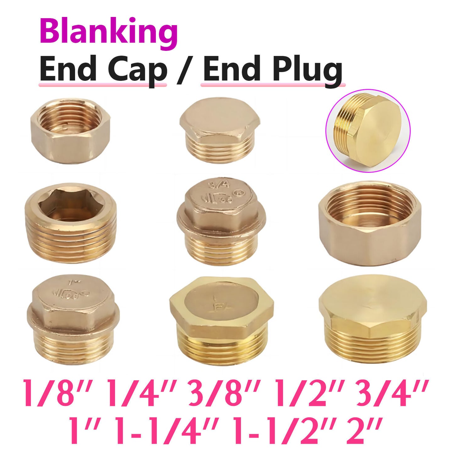 Brass Hexagonal / Octagonal Female / Male Stop End Blanking End Cap / End Plug