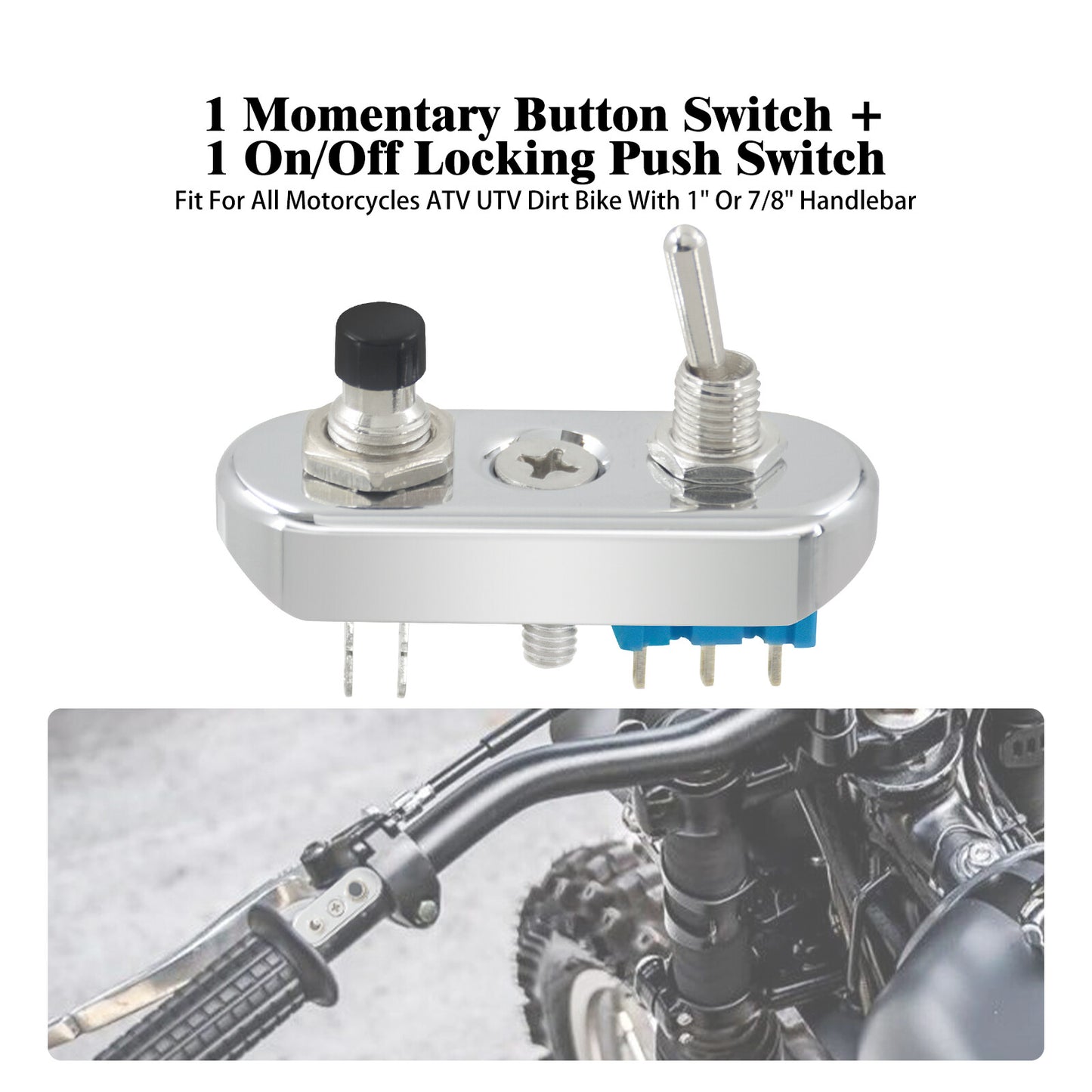 ya 1 7.4 Chrome for Mini Control Toggle Push Switch ON/OFF Button For Universal 1 Handlebar