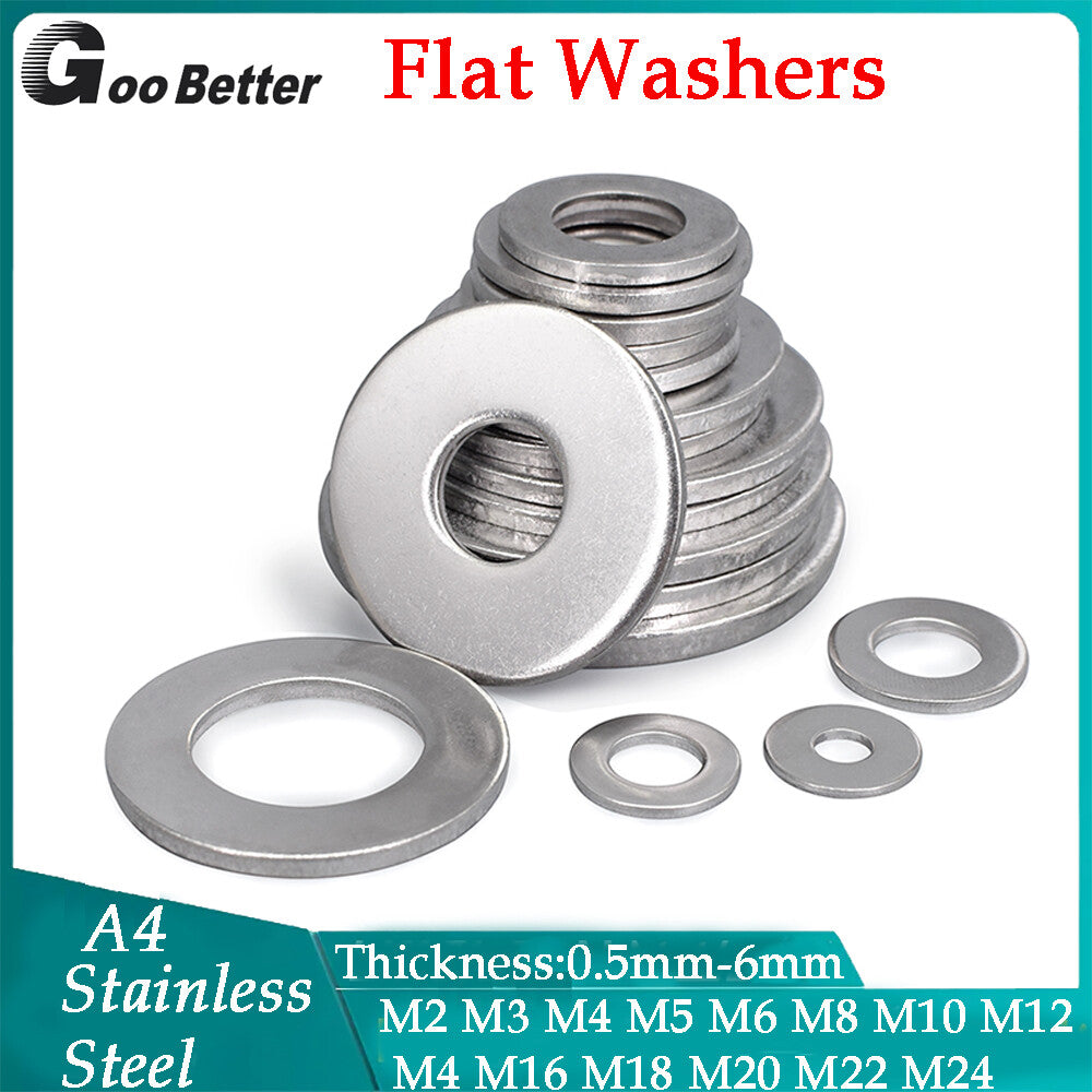 Flat Washers A4 Stainless Steel For Bolts & Screws M2 M3 M4 M5 M6 M8 M10 M12-M24