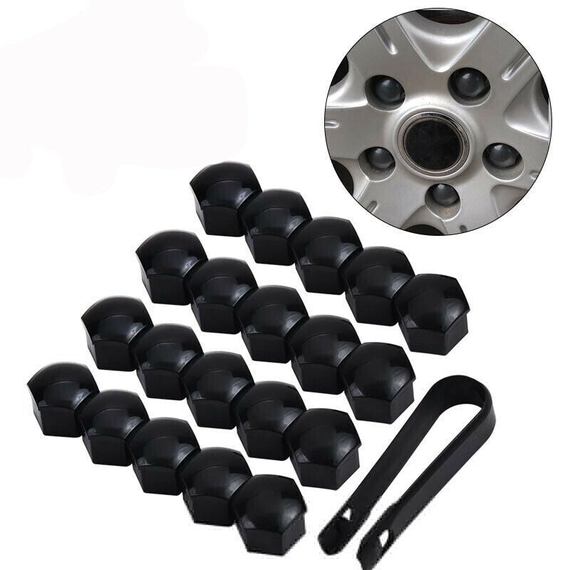 ya 2 7.14 20 * 17mm GLOSS BLACK ALLOY WHEEL NUT BOLT COVERS CAP UNIVERSAL SET FOR ANY CAR