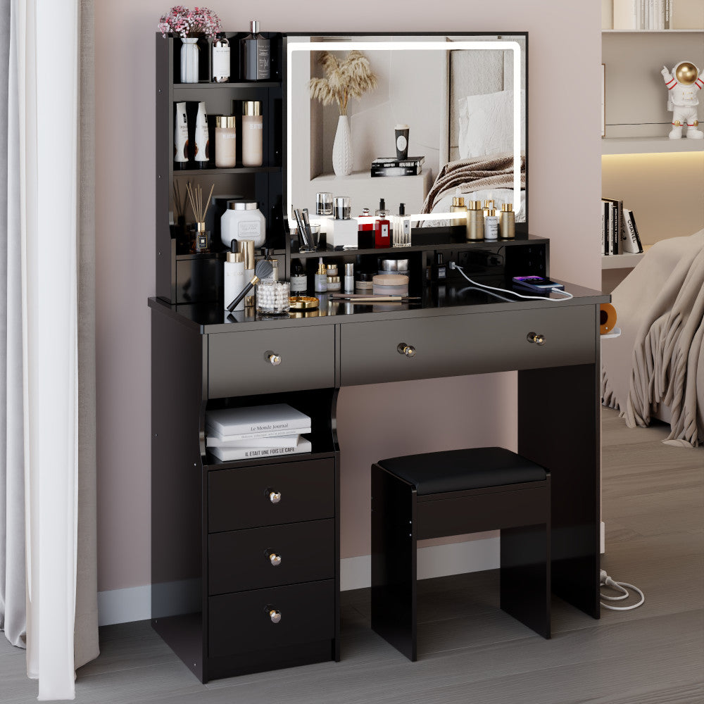 ya 28 Vanity Table 41 w/ Stool, 2AC+2USB Power, Touch LED Mirror, UL Certified