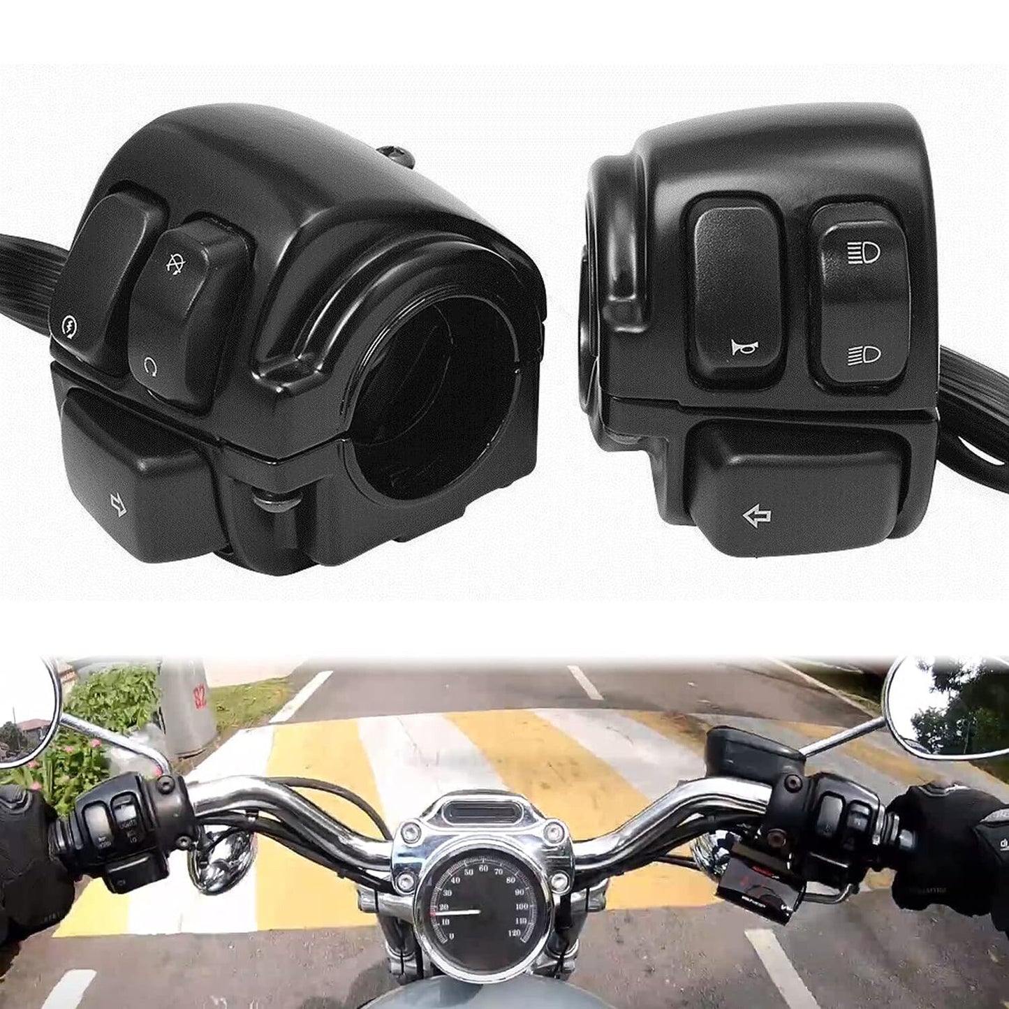 ya 1 7.4 Black 1 inch motorcycle handlebar control switch with wiring harness kit for Harley