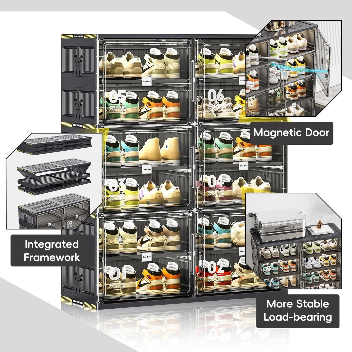 ya 28 6 Tiers 24 Pairs Hard Plastic Shoe Black Storage Organizer Cabinet Collapsible