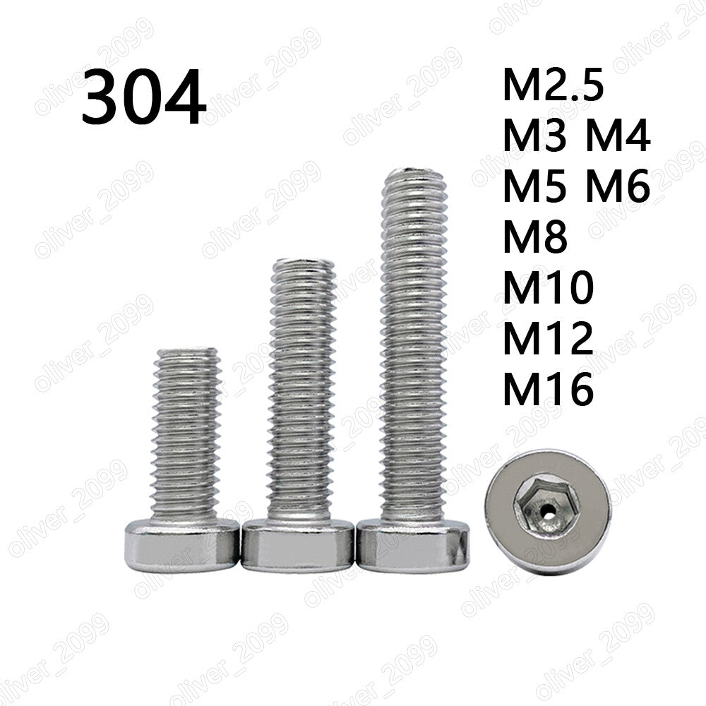 304 Stainless Steel Hexagon Socket Head Hollow Screws With Low Head M2.5-M16