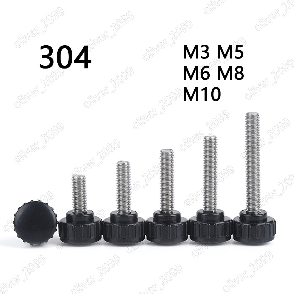 304 Stainless Steel Black Plastic Round Head Knurled Thumb Screws M3 M4 M5 M6 M8