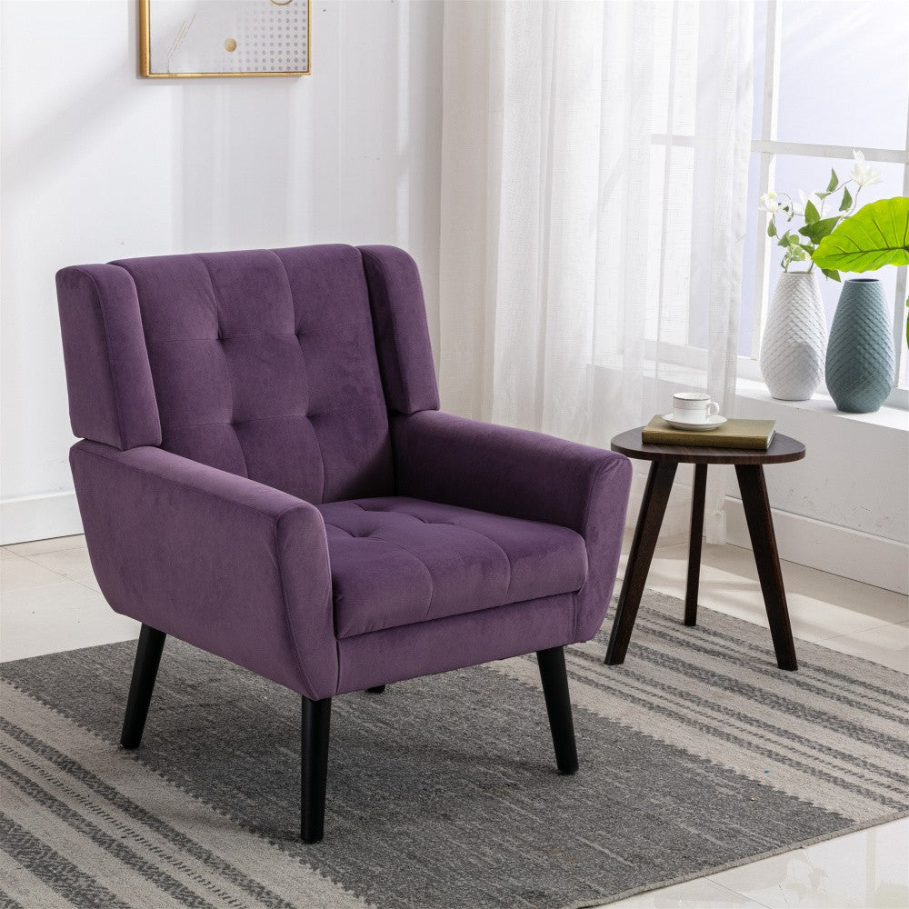ya 28 Velvet Ergonomic Purple Accent Chair - Modern, Black Legs for Living Room/Indoor