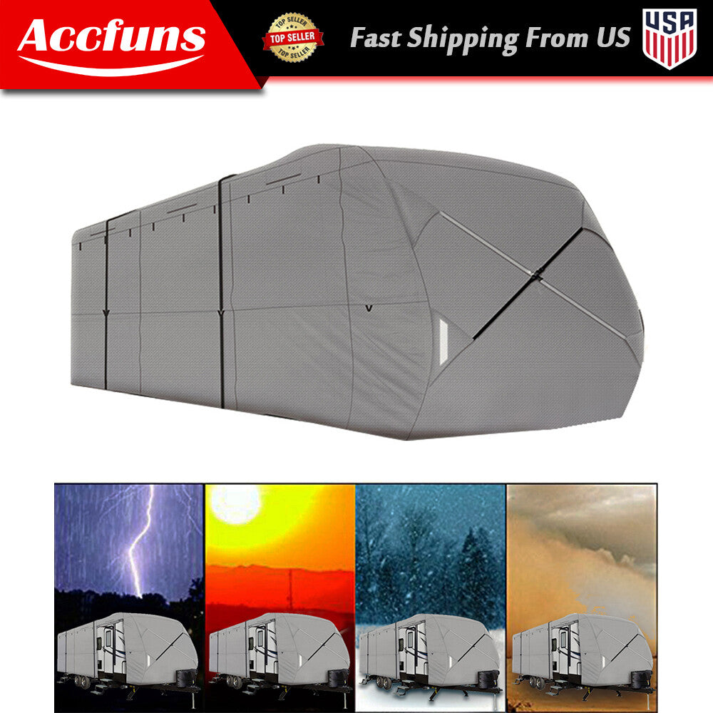 ya 10 5.28.2 Suitable for camper 30' - 33' trailer RV cover gray upgraded 4-layer waterproof and UV-resistant