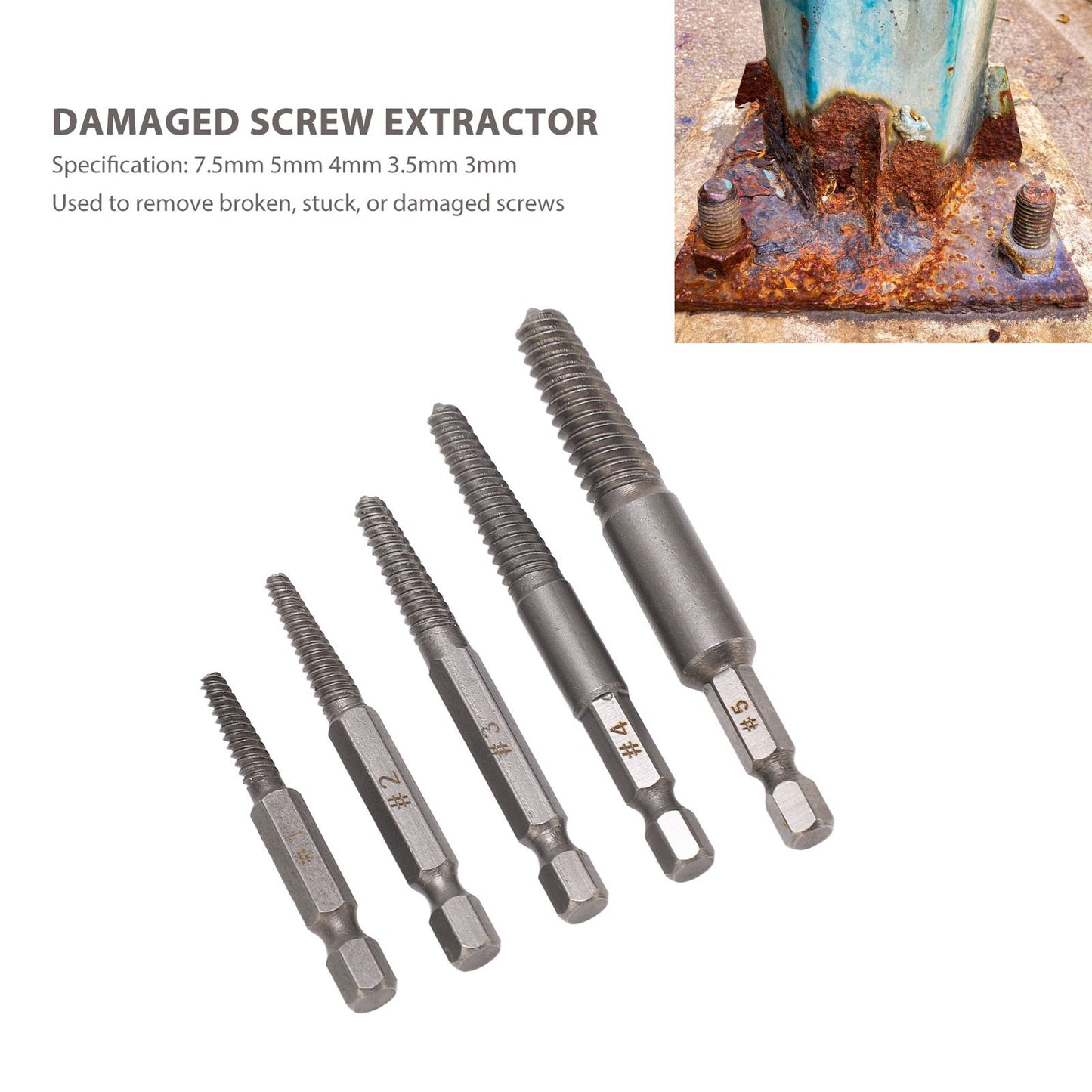 ya 25 5PCS Damaged Screw Extractors 1/4in Hex Shank Screw Remover Set Carbon Steel