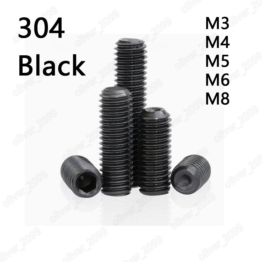 Black 304 Stainless Steel Hex Socket Set Screws Cup Point Grub Screw M4 M5 M6 M8