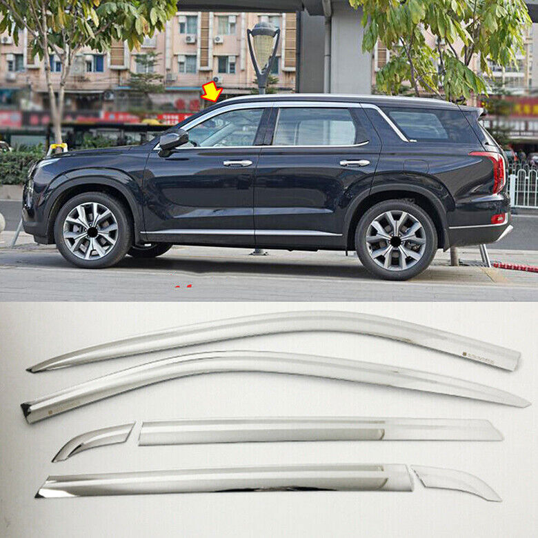 ya 4 6.17 for Hyundai Palisade 2020-22 Chrome Window Vent Visor Sun Rain Deflector Guard*6
