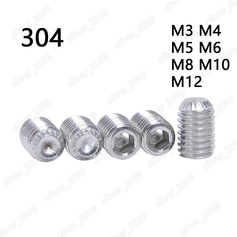 304 Stainless Steel Hex Socket Set Screws With Knurled Cup Point Grub Screws