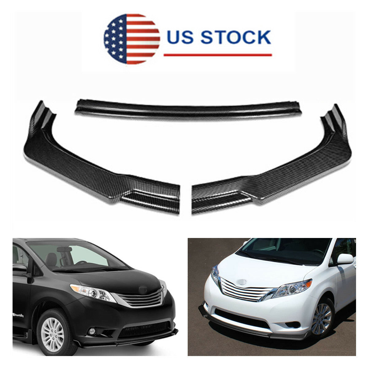 ya 4 6.17 Carbon Fiber Look Front Bumper Lip Spoiler Body Kit for Toyota for Sienna 2011-2015