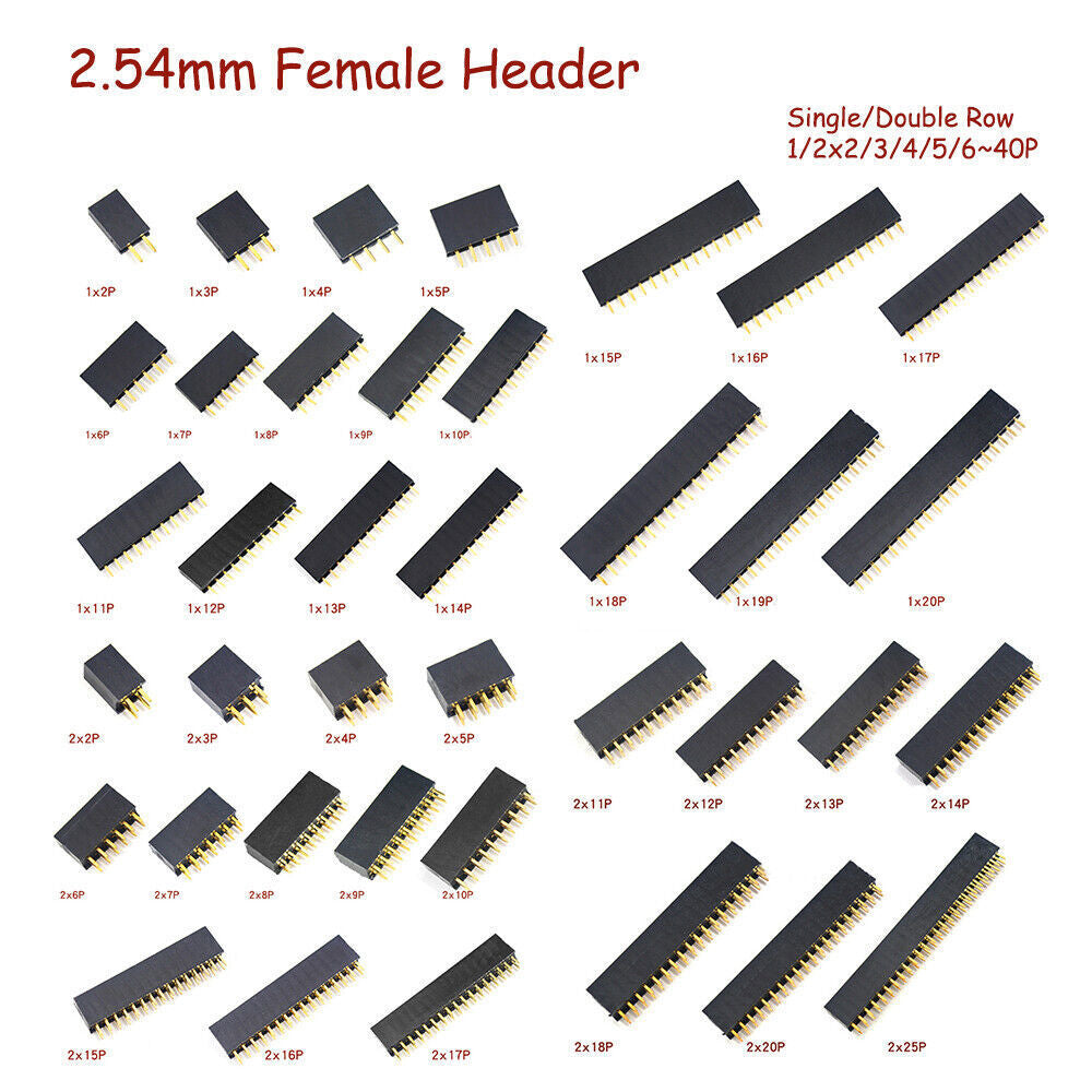 1/2x2/3/4/5/6~40P Female Header Socket 2.54mm Connector Strip Single/Double Row