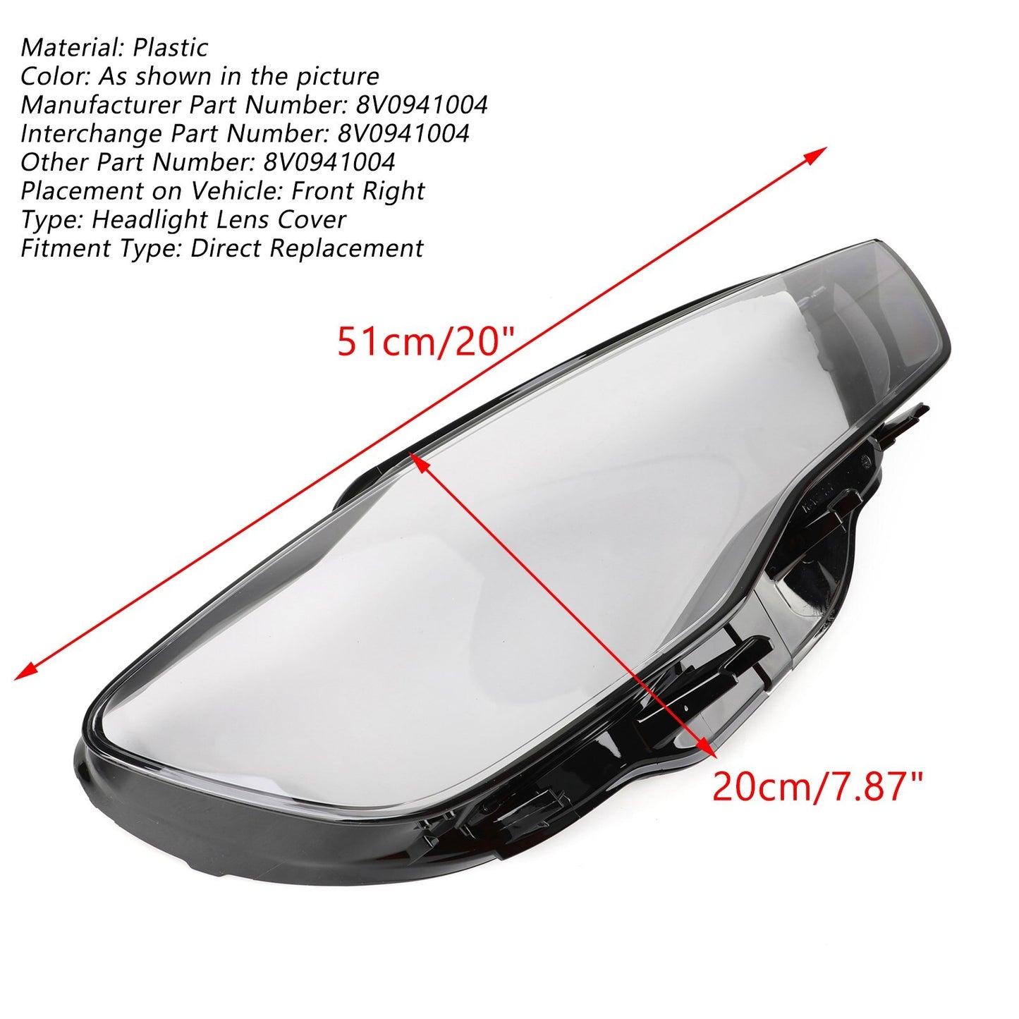 ya 1 8.5.3 Headlight Cover Headlamp Lens Right for Audi A3 2013-2016 Clear
