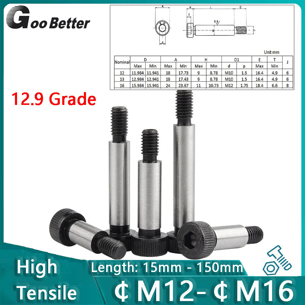 M12 M16 Socket Shoulder Bolts 12.9 Grade High Tensile Hex Allen Key Screws Bolt