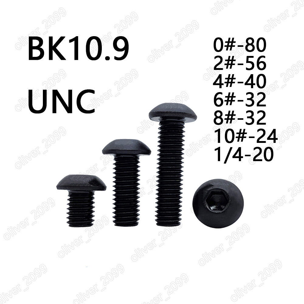 Black 10.9 Steel Hex Socket Bolt Button Head Screws 0# 2# 4# 6# 8# 10# 1/4