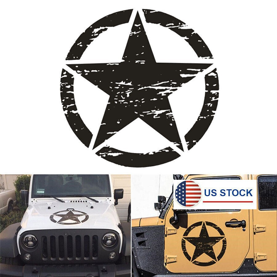 ya 1 7.8 Car Truck Army Military Sticker Vinyl Star Decal for Jeep for Wrangler Black Round