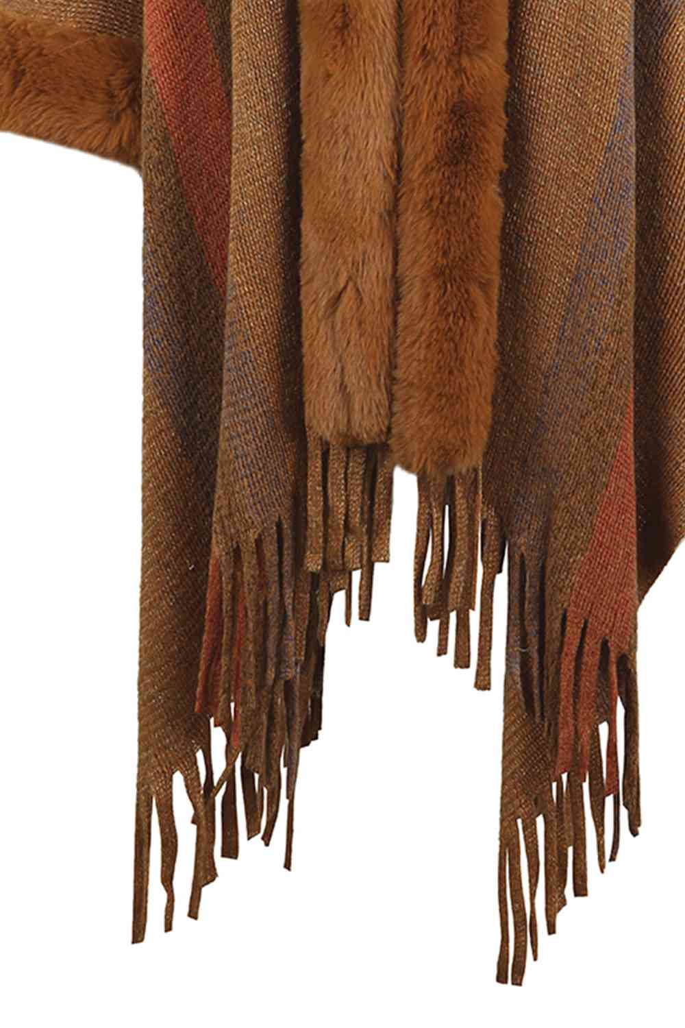 Color Block Fringe Detail Poncho - Create the impossible