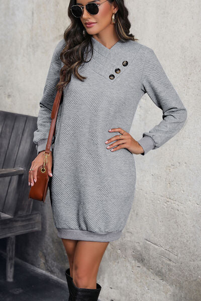 Textured Decorative Button Mini Dress - Create the impossible