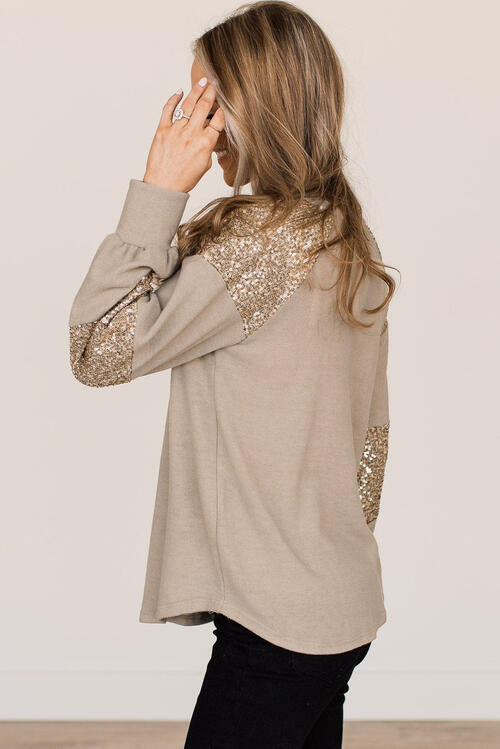 Sequin Round Neck Long Sleeve T-Shirt - Create the impossible
