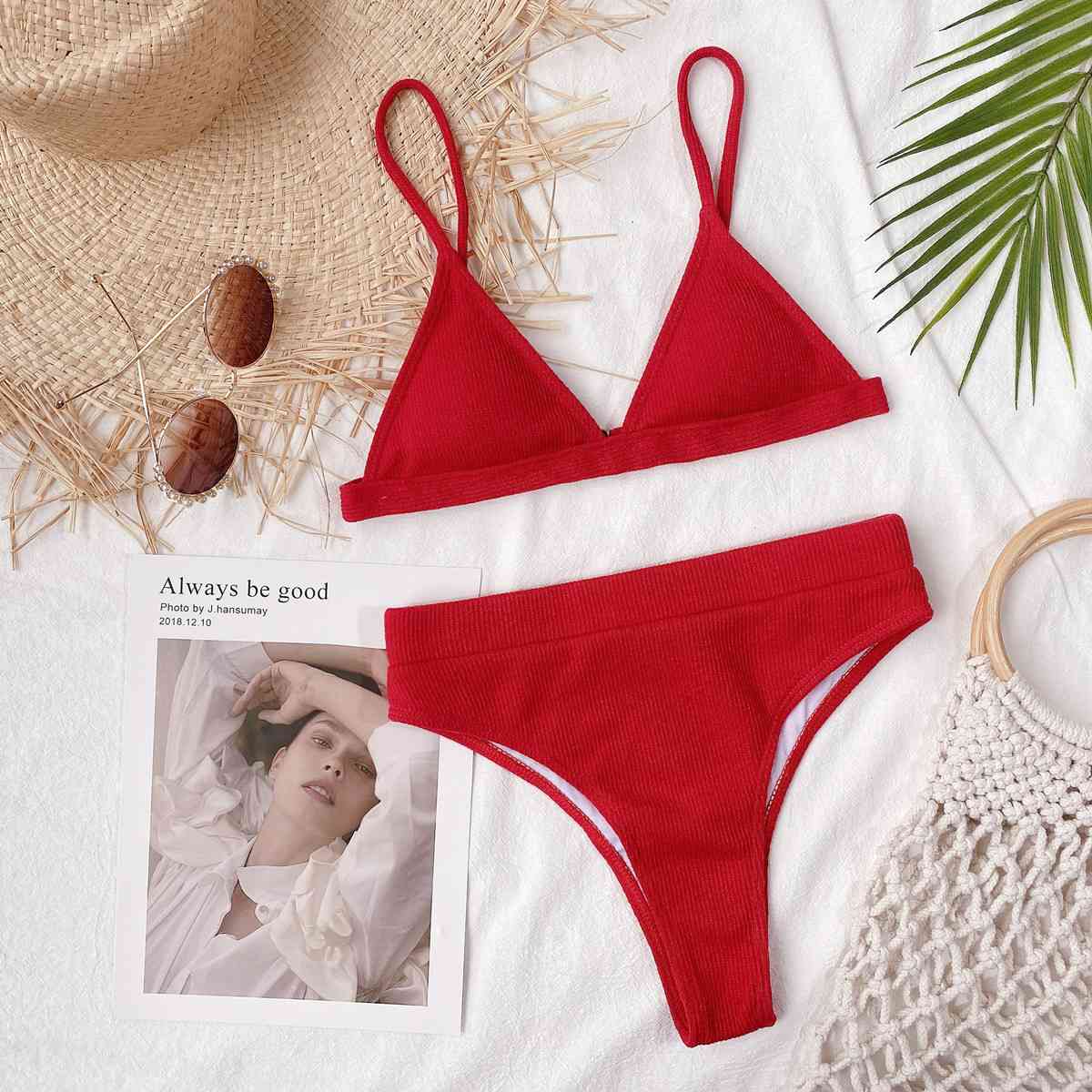 Spaghetti Strap Ribbed Bikini Set - Create the impossible