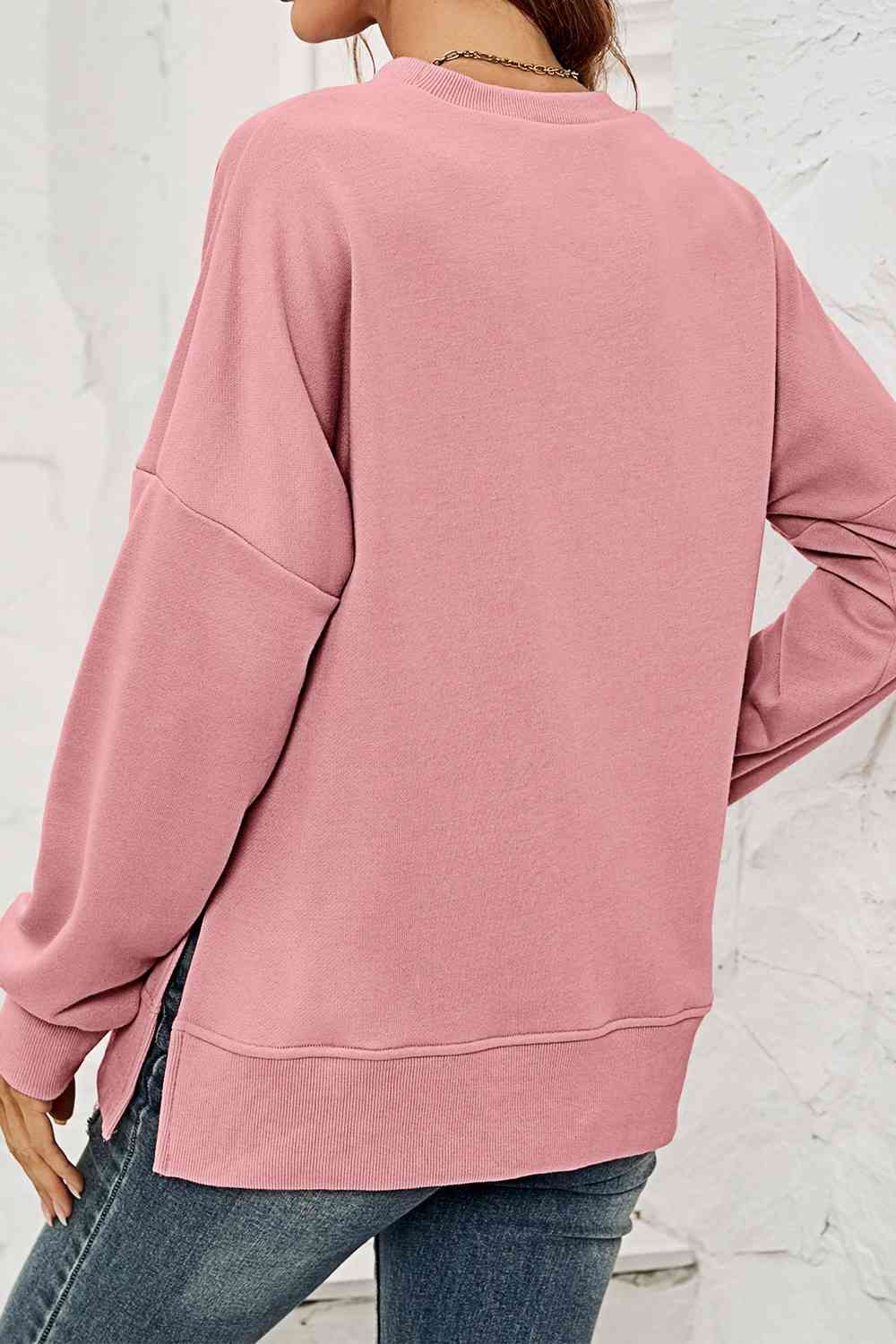 Round Neck Dropped Shoulder Slit Sweatshirt