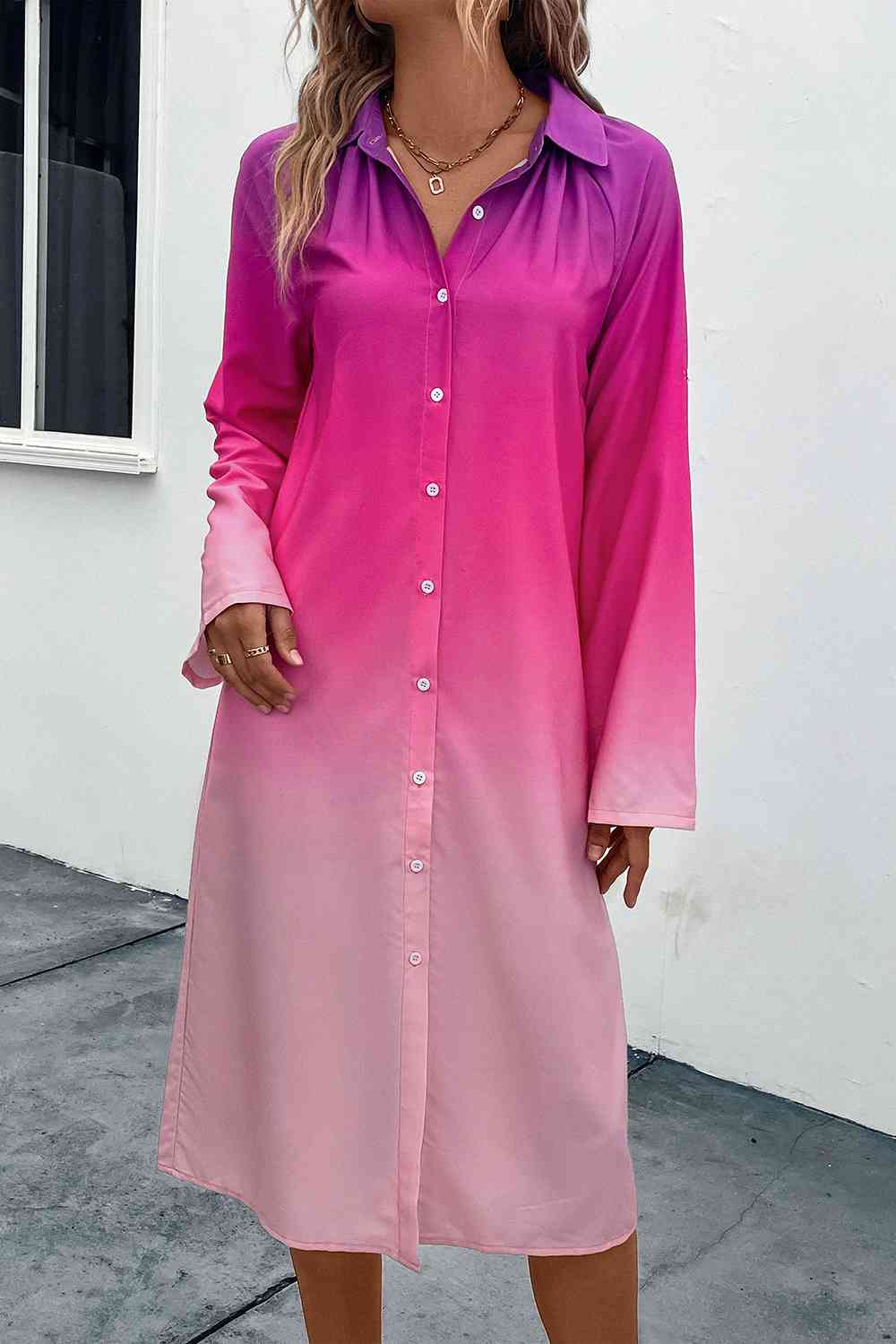 Gradient Long Sleeve Shirt Dress - Create the impossible