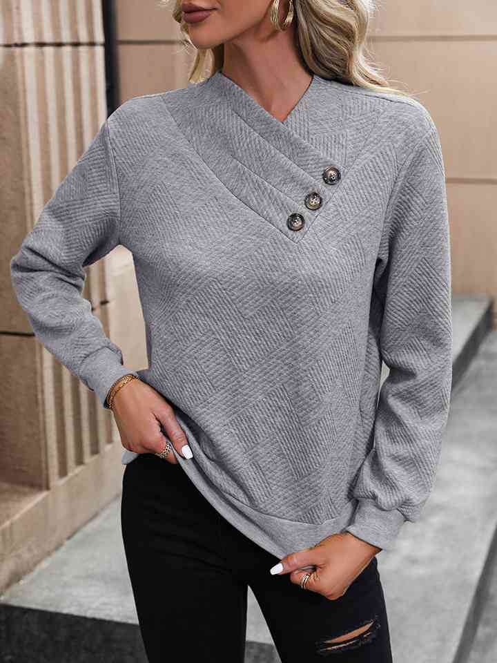 Asymmetrical Neck Long Sleeve Blouse - Create the impossible