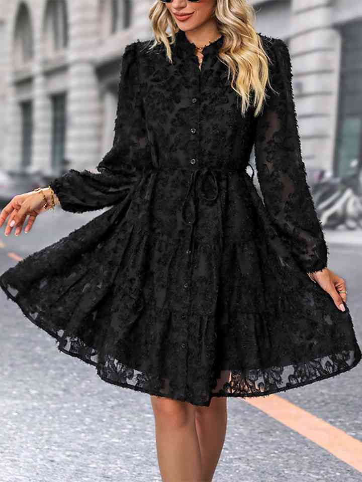 V-Neck Long Sleeve Buttoned Dress - Create the impossible