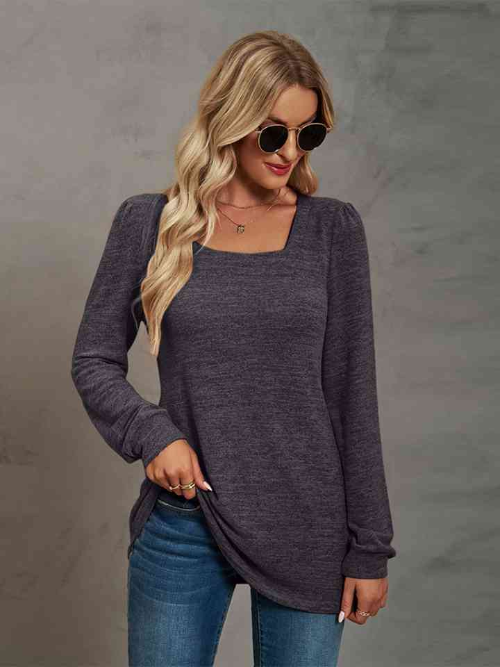 Heathered Square Neck Long Sleeve T-Shirt - Create the impossible
