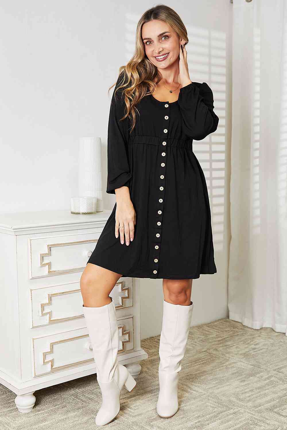 Double Take Scoop Neck Empire Waist Long Sleeve Magic Dress - Create the impossible