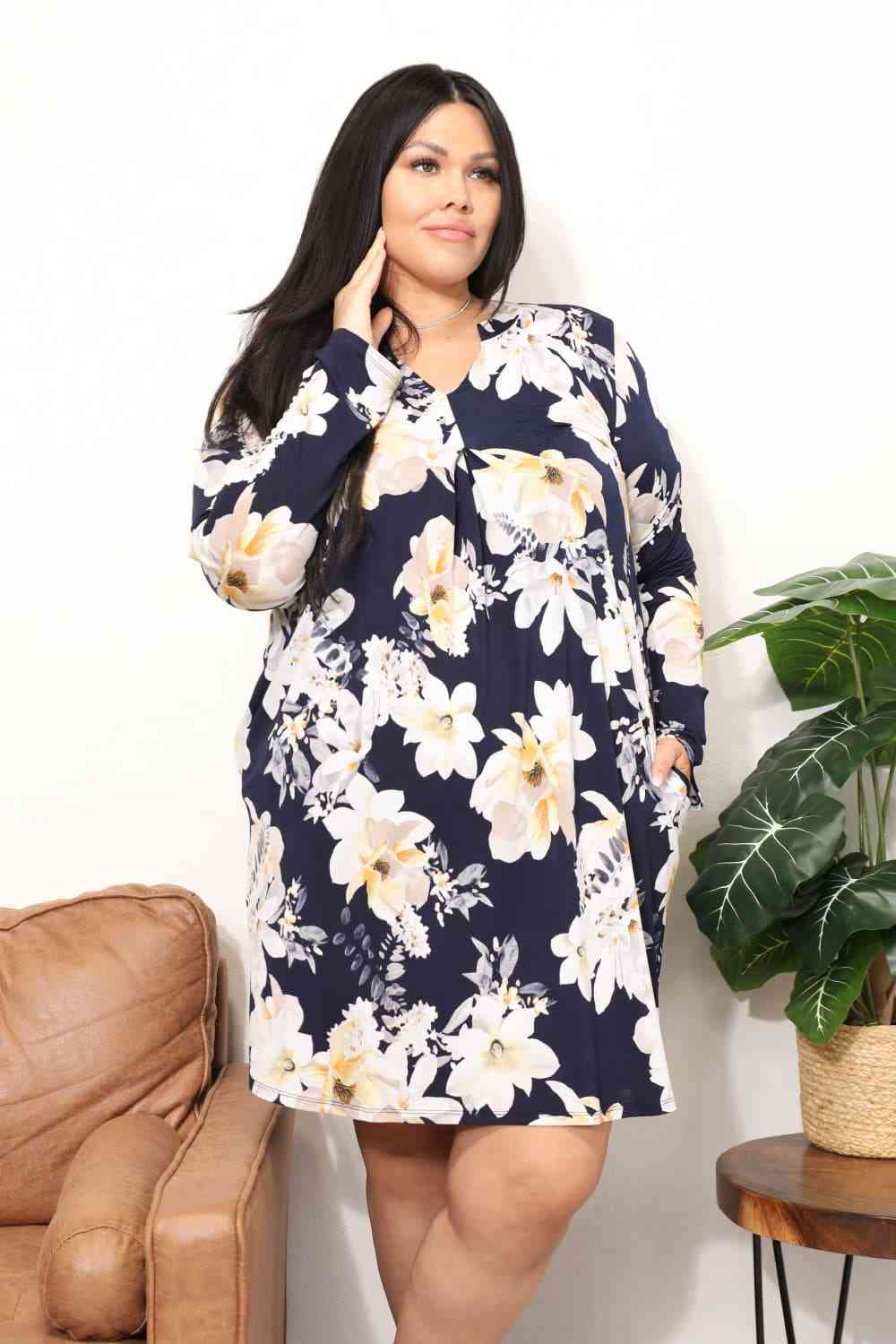 Sew In Love Full Size Flower Print Shirt Dress