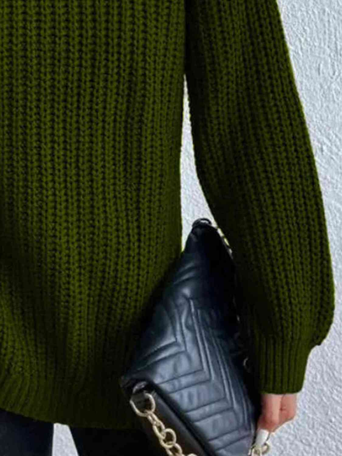 Full Size Turtleneck Rib-Knit Slit Sweater - Create the impossible