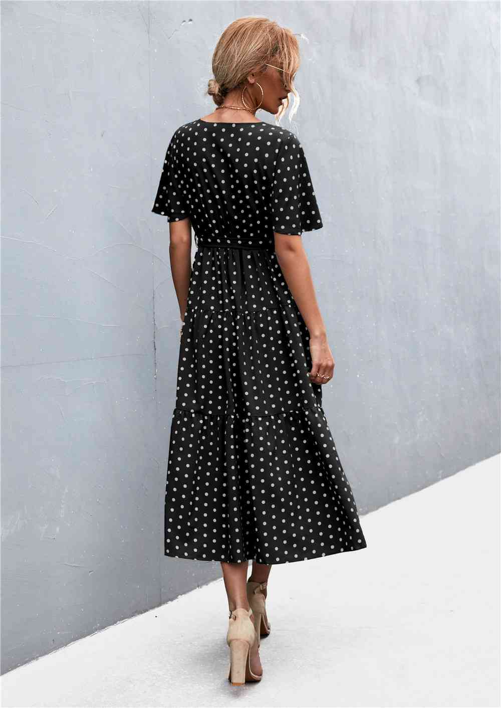 Printed V-Neck Flutter Sleeve Belted Dress - Create the impossible