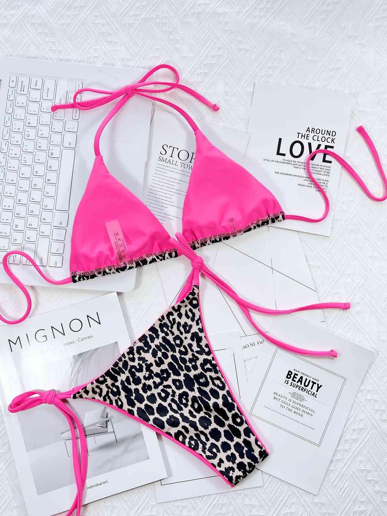 Leopard Print Halter Neck Tie Side Bikini Set - Create the impossible