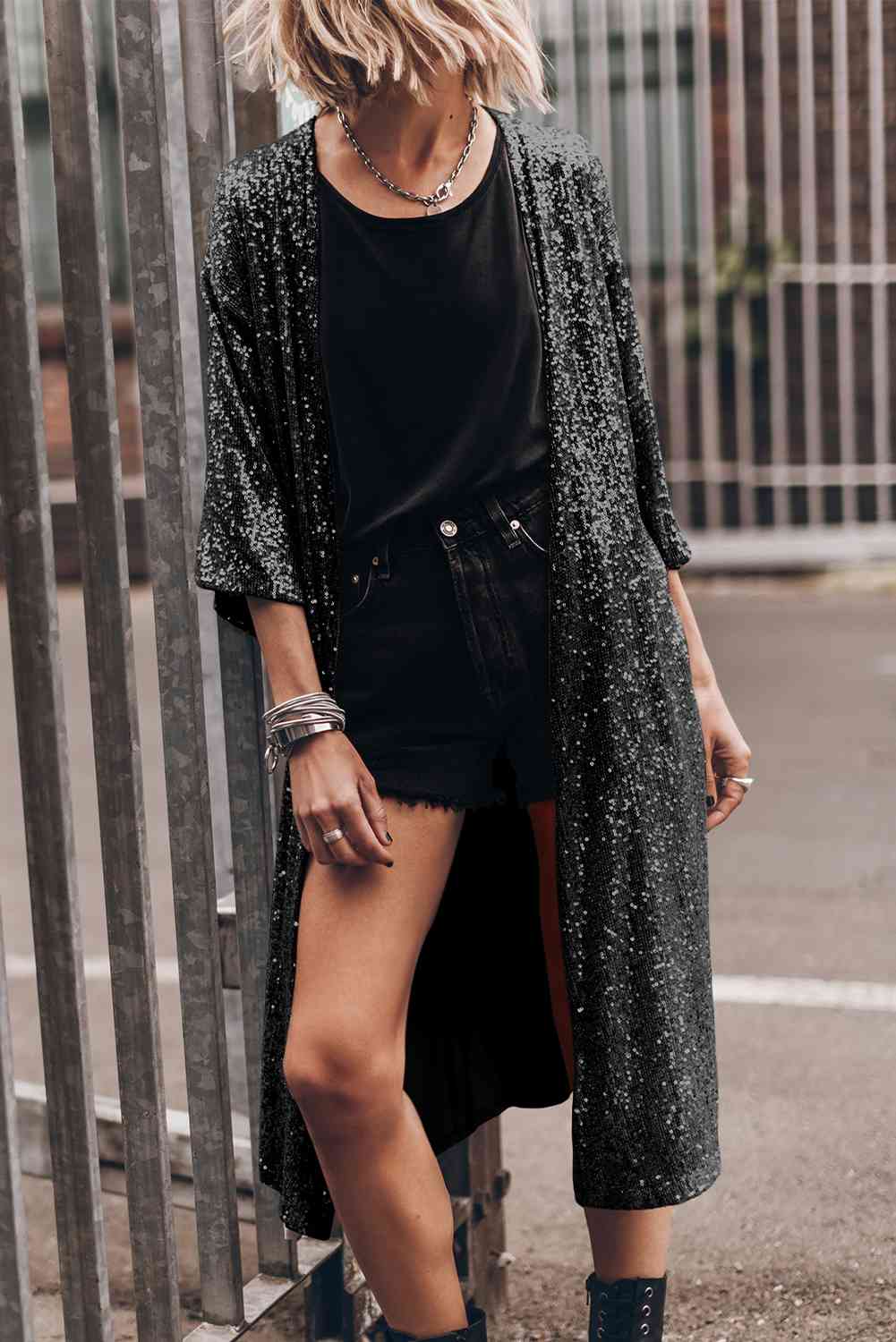 Sequin Open Front Duster Cardigan - Create the impossible