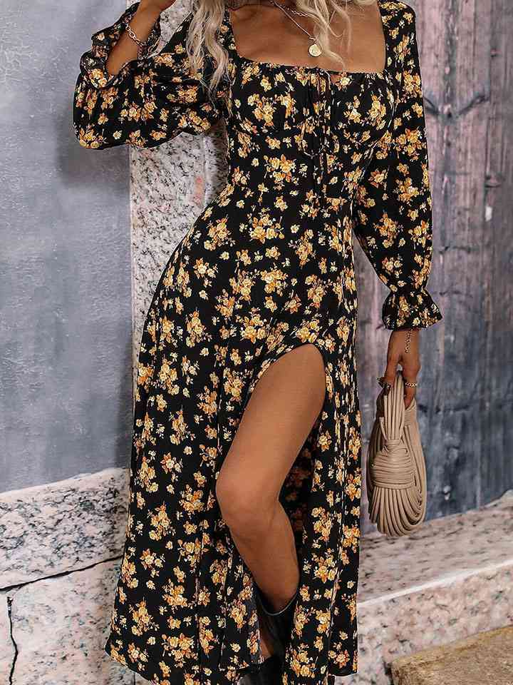 Square Neck Printed Slit Dress - Create the impossible
