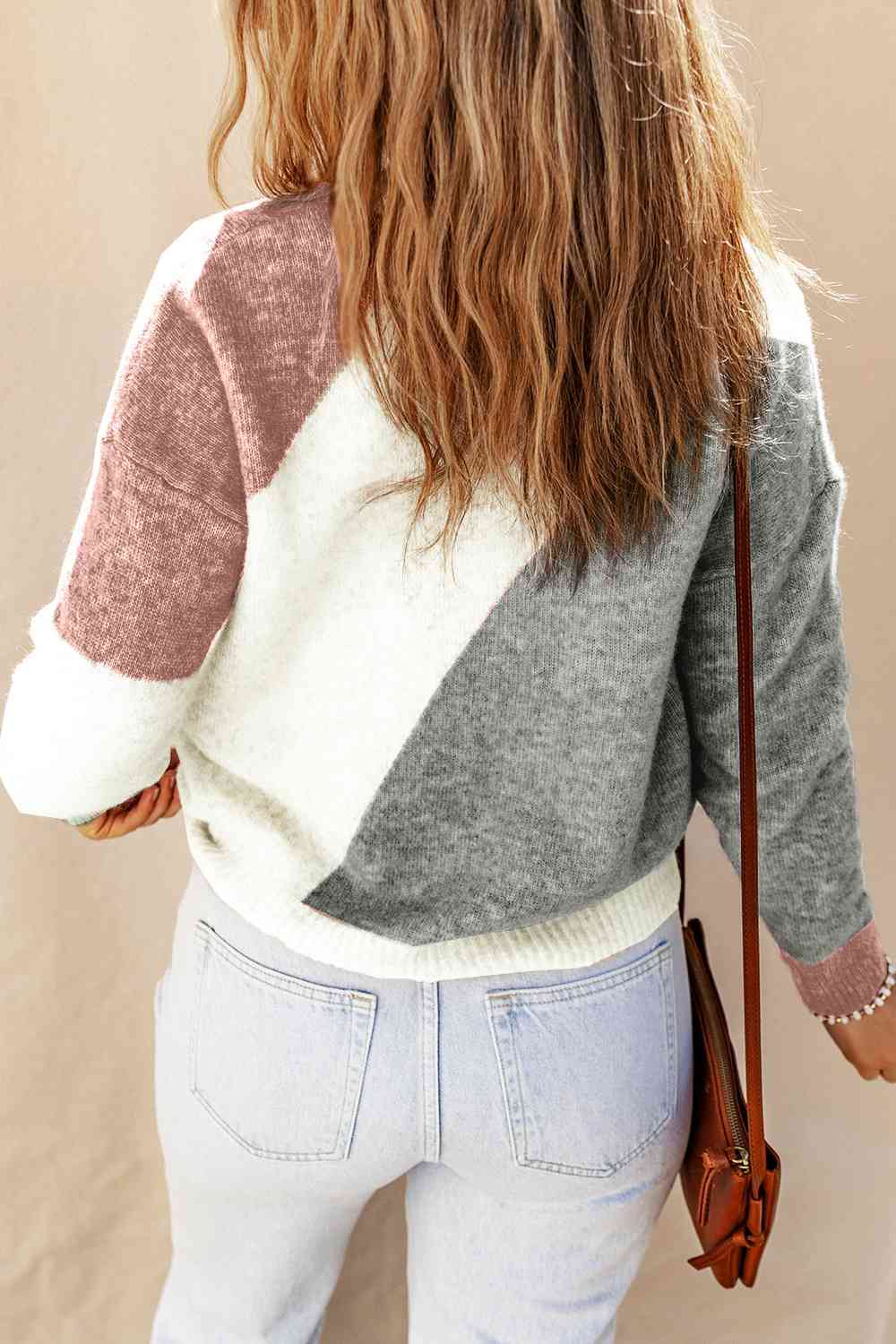 Color Block Round Neck Dropped Shoulder Pullover Sweater - Create the impossible