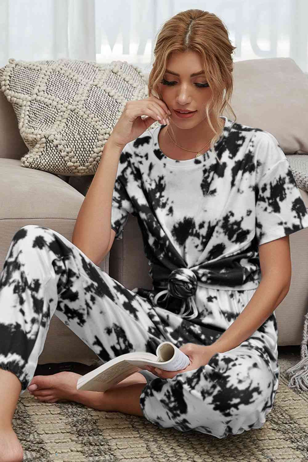 Tie-Dye Tee and Drawstring Waist Joggers Lounge Set - Create the impossible